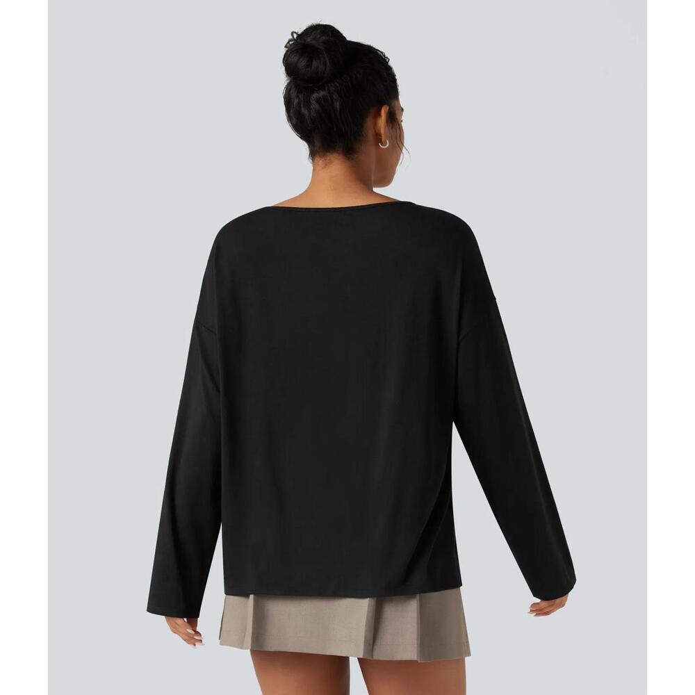 NWT Halara Boat neck long sleeve Tshirt Black L - Picture 3 of 7